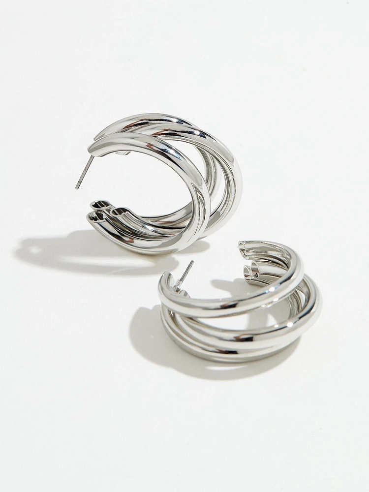 Silver Cluster Hoop Earring