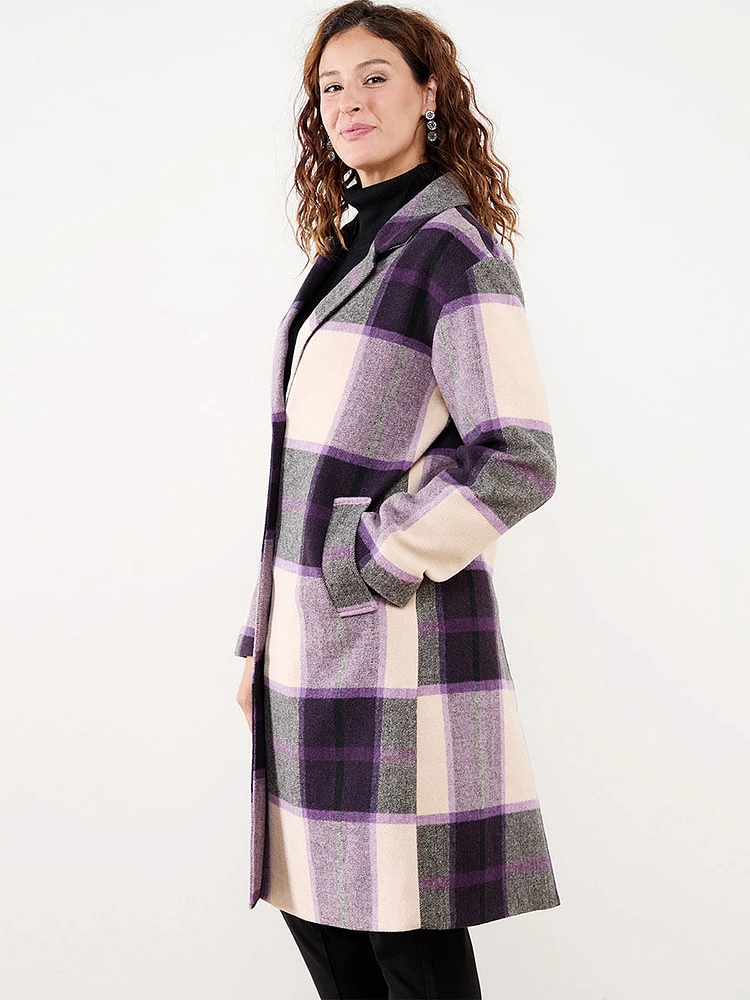 Woven Pattern Wool-Blend Top Coat