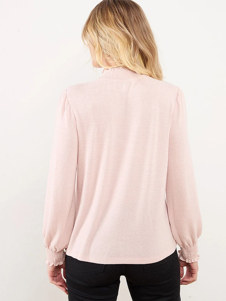 Smocked Mock Neck Top