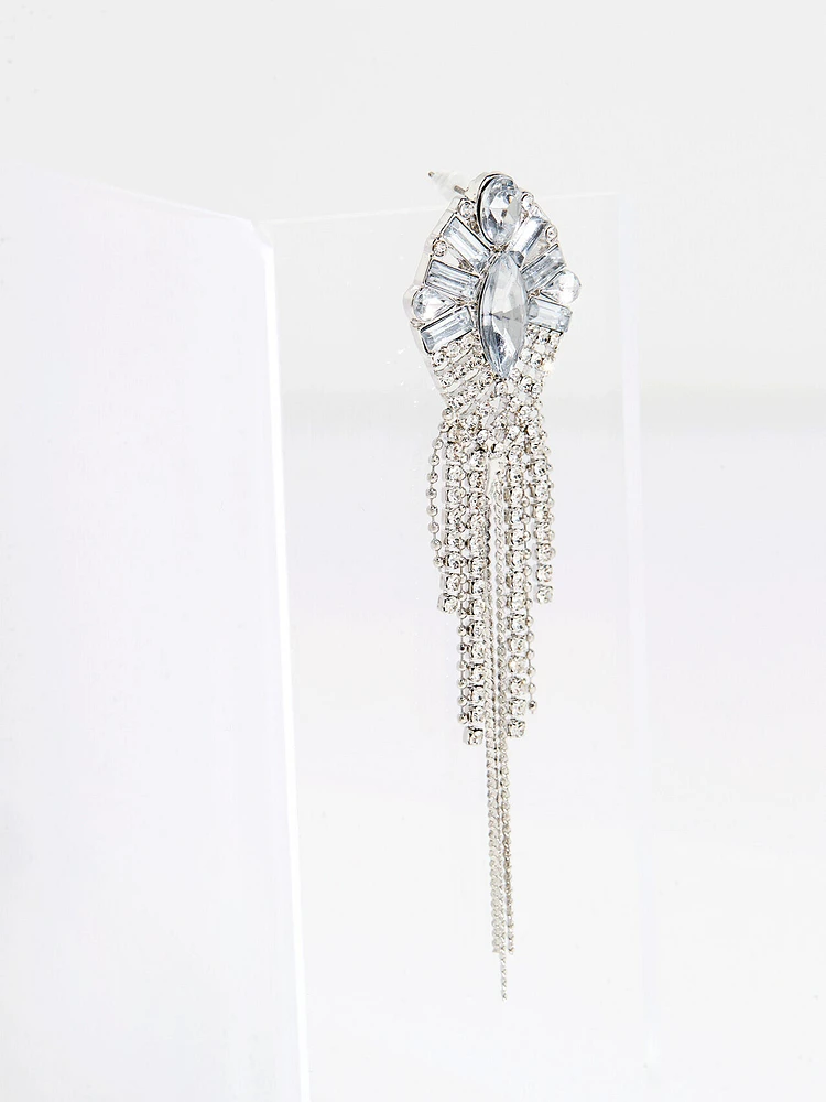 Silver Rhinestone Tassel Earrings