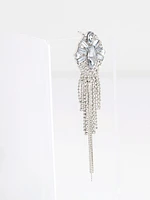 Silver Rhinestone Tassel Earrings