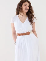 Gauze Midi Dress with Smocked Waist