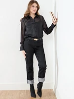 Olivia Black Wash Turn-Cuff Jeans