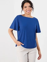 Petite Short Flutter Sleeve Stretch Crepe Top