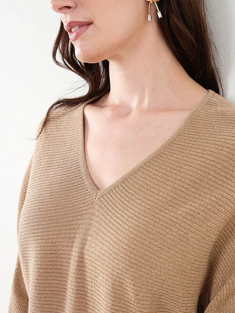 Ribbed Shimmer Pullover Sweater