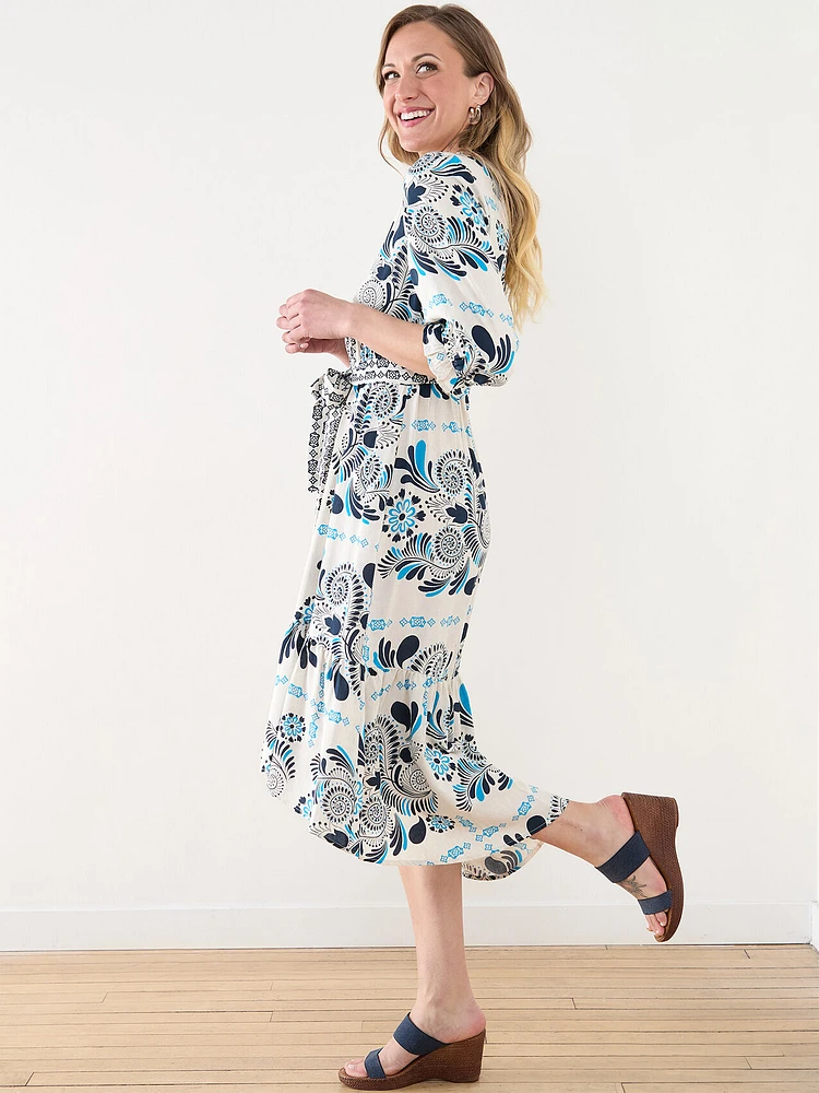 Delft Blue Printed Hi-Low Dress