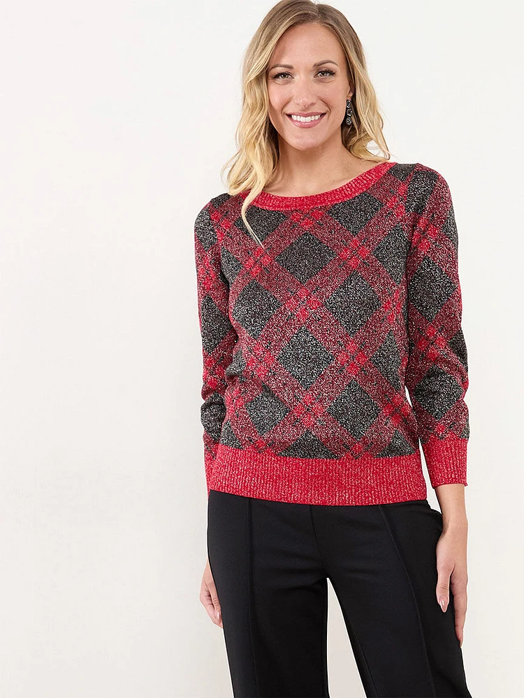 Petite Plaid Shimmer Pullover Sweater