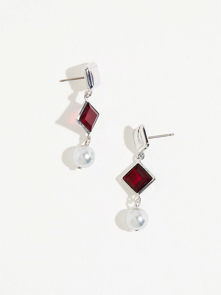 Silver and Cranberry Dangle Earring