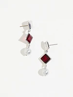 Silver and Cranberry Dangle Earring