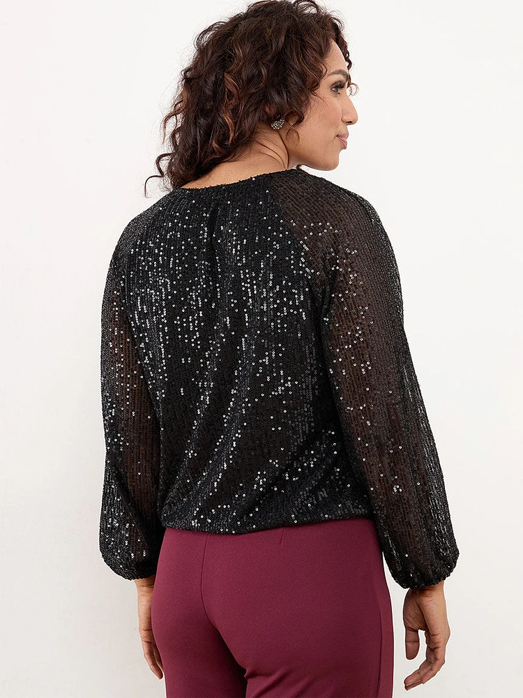 Petite V-Neck Sequin Blouse