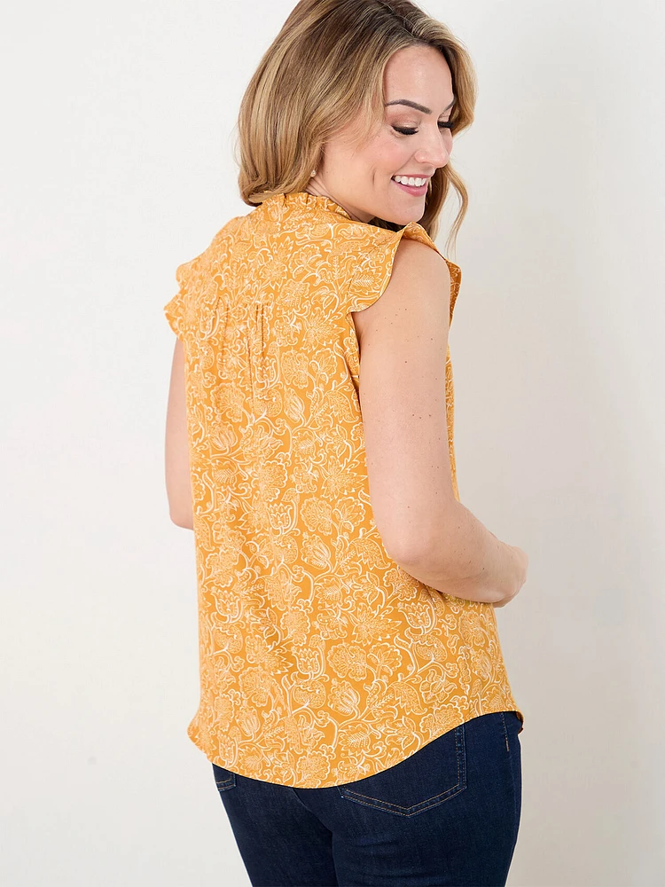 Petite Sleeveless Chiffon Ruffle Relaxed Fit Blouse