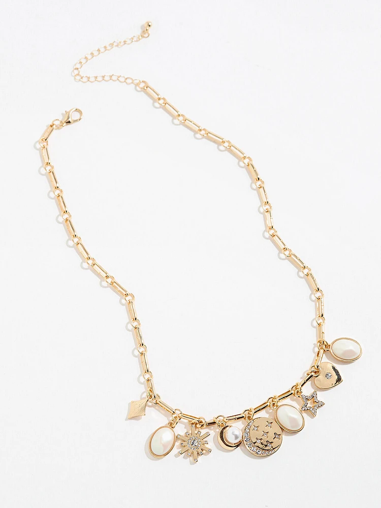 Gold and Pearl Charm Necklace