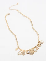 Gold and Pearl Charm Necklace