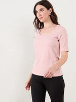 Round Neck Elbow Sleeve Top