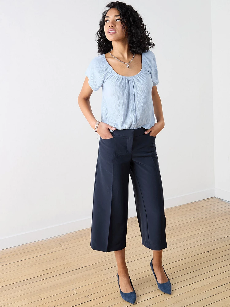 Stretch Crinkle Peasant Top