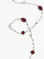 Long Silver Necklace with Cranberry Gems