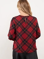 Petite Plaid Blouse with Lace