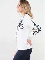 Knit Pullover Sweater with Flower Applique