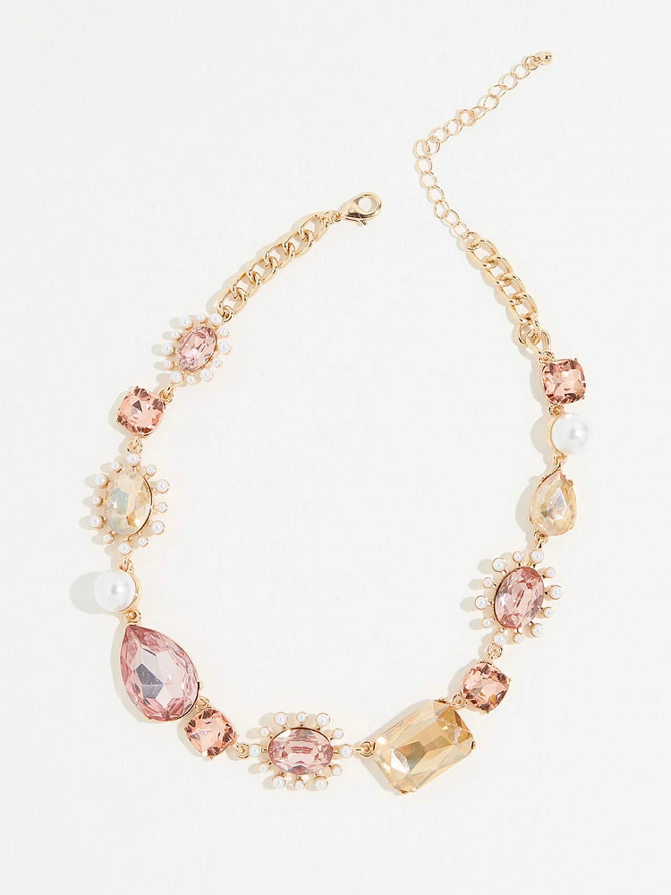 Short Statement Necklace with Pink Crystals