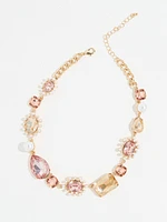 Short Statement Necklace with Pink Crystals