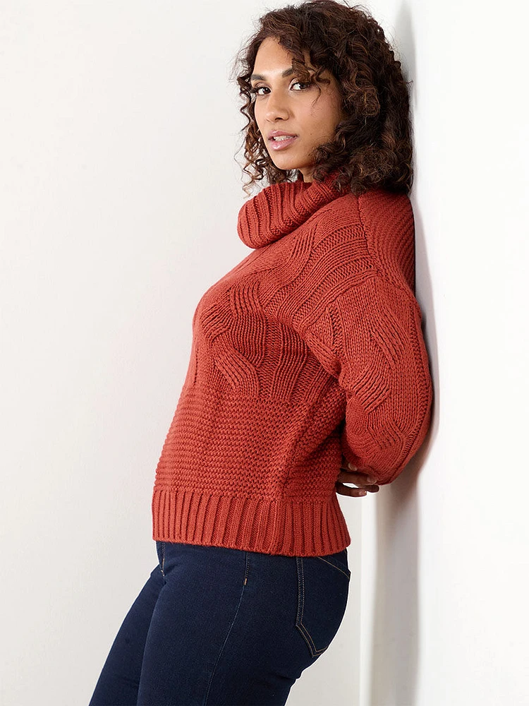 Petite Cable Knit Turtleneck Pullover