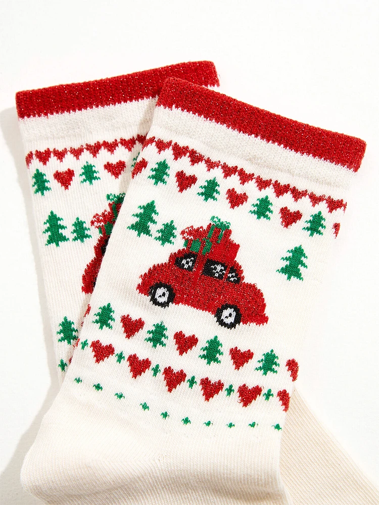 Red Car Holiday Crew Socks