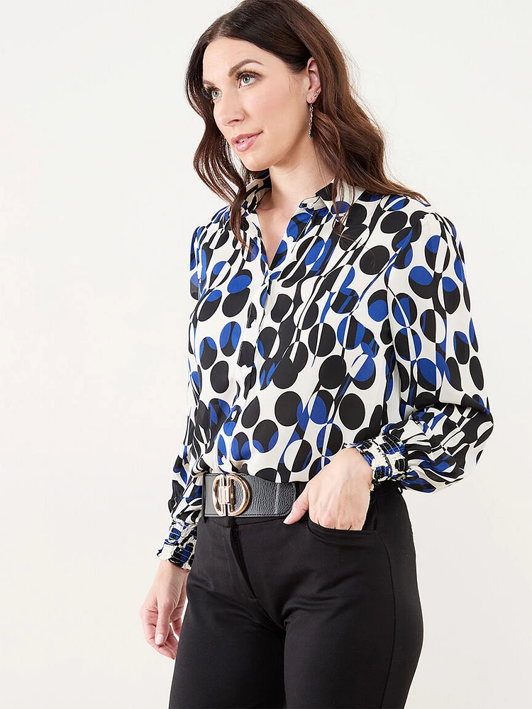 Button Front Blouse with Ruched Cuffs