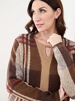 Knit Check Cardigan Sweater