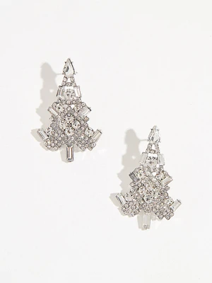 Silver Rhinstone Christmas Tree Earrings