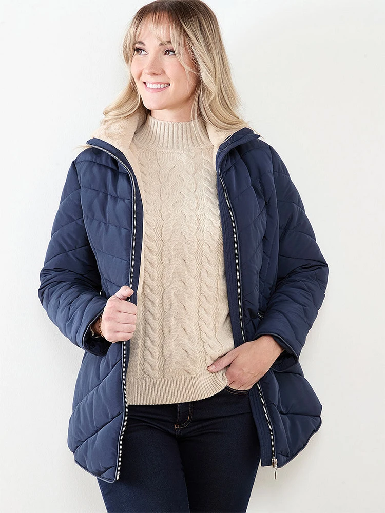 Petite Vegan Chevron Down Coat