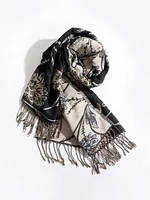 Long Black & Gold Floral Scarf