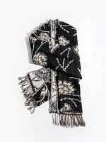 Long Black & Gold Floral Scarf