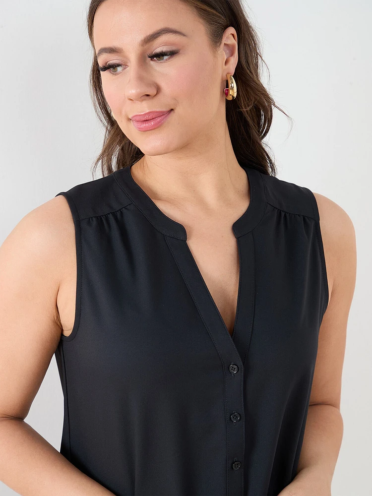 Sleeveless Split Neck Layer Top