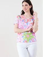 Retro Floral V-Neck Top by GG Collection