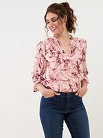 Long Sleeve Relaxed Fit V-Neck Blouse