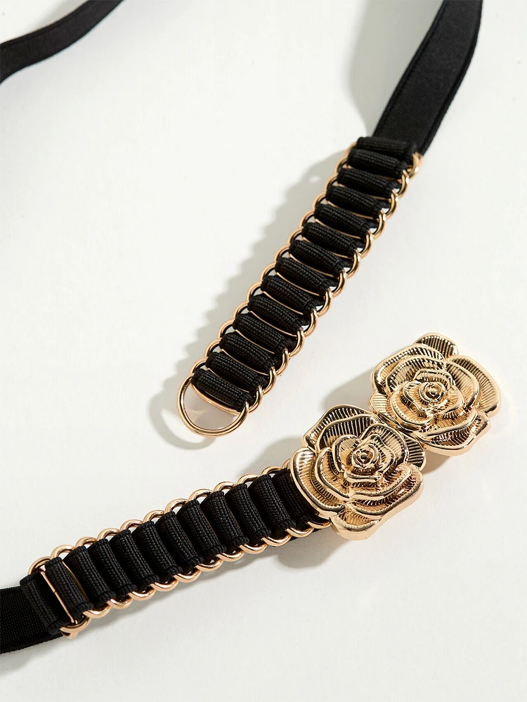 Gold Double Rose Stretch Belt