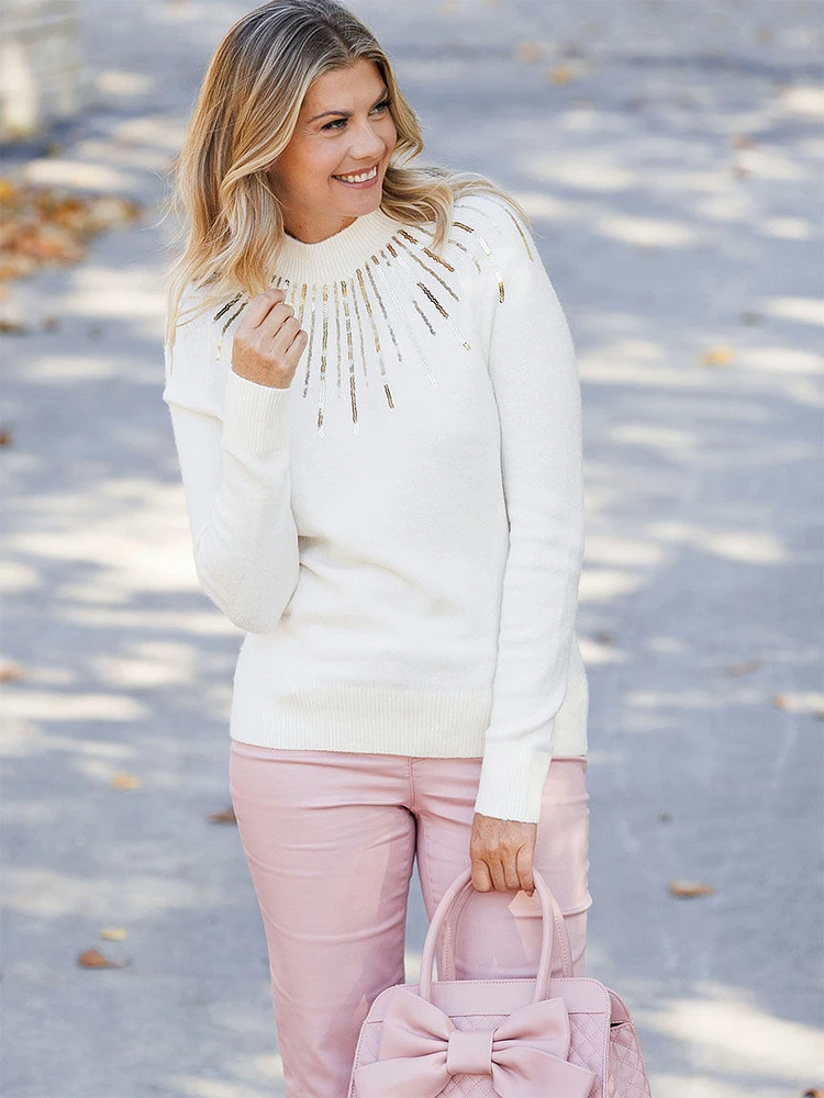 Sequin Mock Neck Sweater