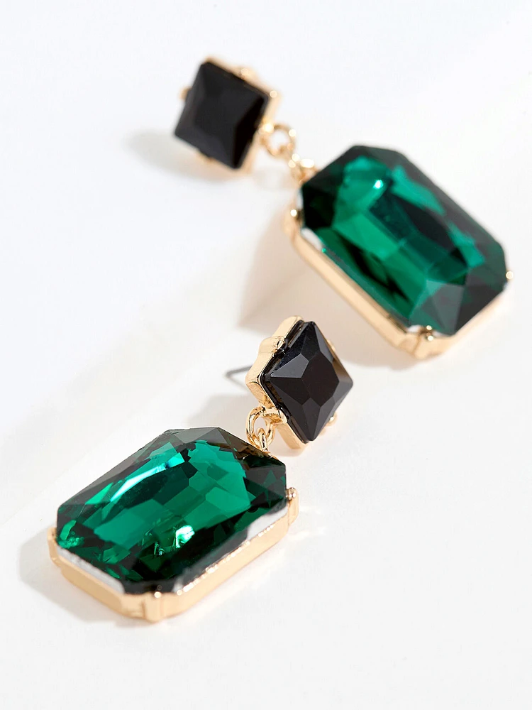 Double Emerald Stone Danlge Earring