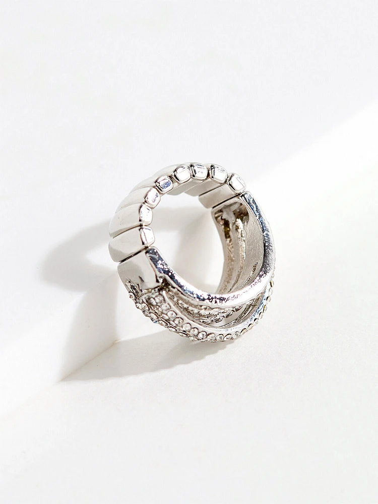 Silver Rhinestone Stretch Ring