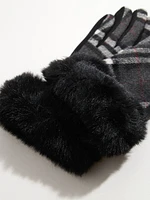 Faux Fur Trim Plaid Gloves