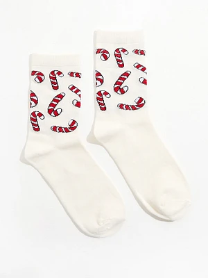 Candy Cane Crew Socks