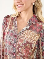 3/4 Sleeve Button Front Chiffon Blouse