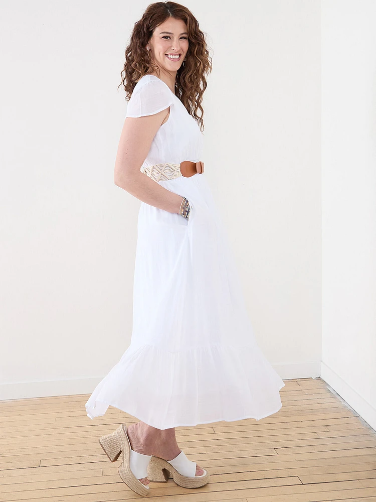 Gauze Midi Dress with Smocked Waist