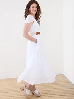 Gauze Midi Dress with Smocked Waist