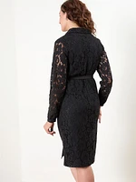 Black Lace Shirt Dress with Tie Belt