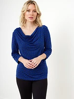 Petite 3/4 Sleeve Cowl Neck Relaxed Fit Top