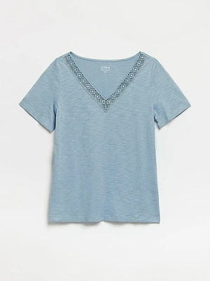 Short Sleeve Crochet V-Neck Shirt