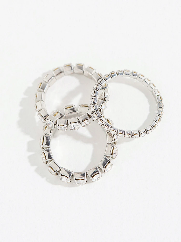 Silver Rhinestone Stackable Stretch Rings