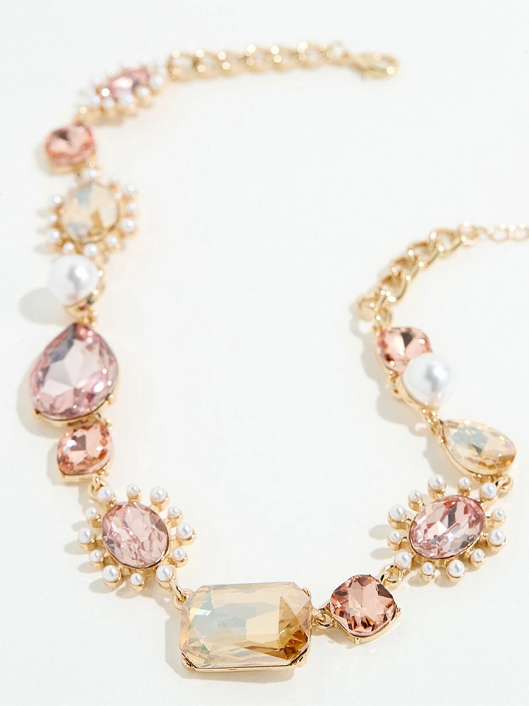 Short Statement Necklace with Pink Crystals