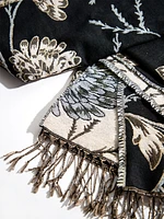 Long Black & Gold Floral Scarf